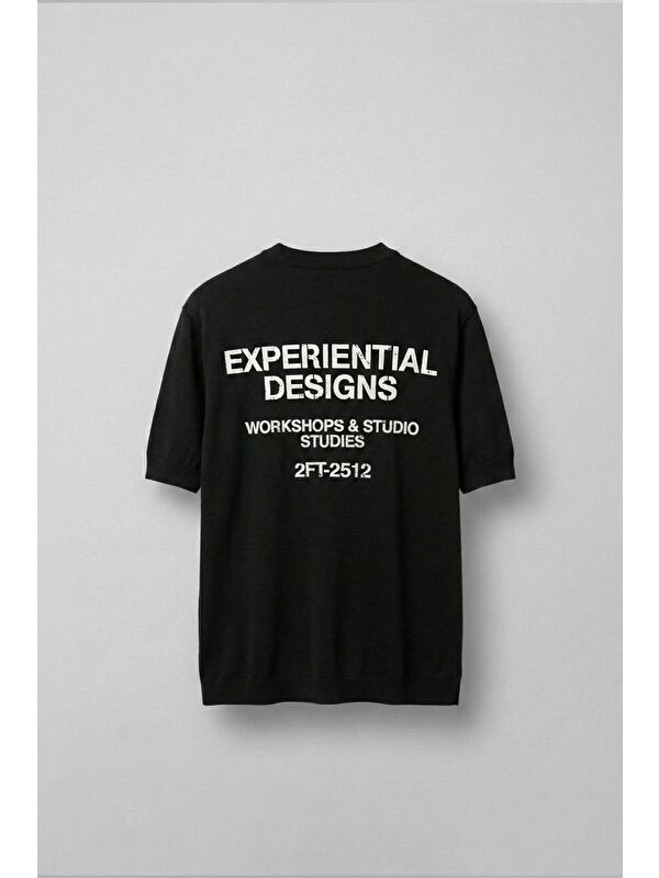 Abluka Online Erkek Kabartma Baskılı Esnek Regular Fit Triko T-Shirt Siyah