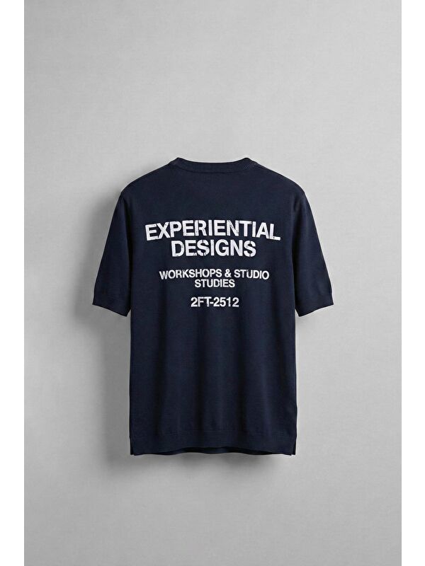 Abluka Online Erkek Kabartma Baskılı Esnek Regular Fit Triko T-Shirt Lacivert