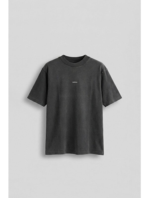Abluka Online Erkek Catch Minimal Baskılı Oversize Tişört Siyah