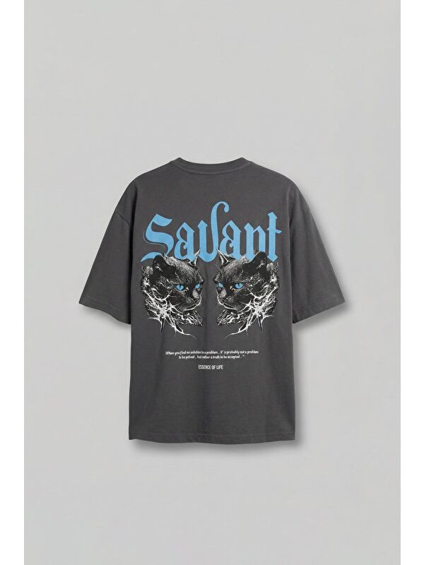 Abluka Online Erkek Oversize Baskılı Bisiklet Yaka T-Shirt Füme
