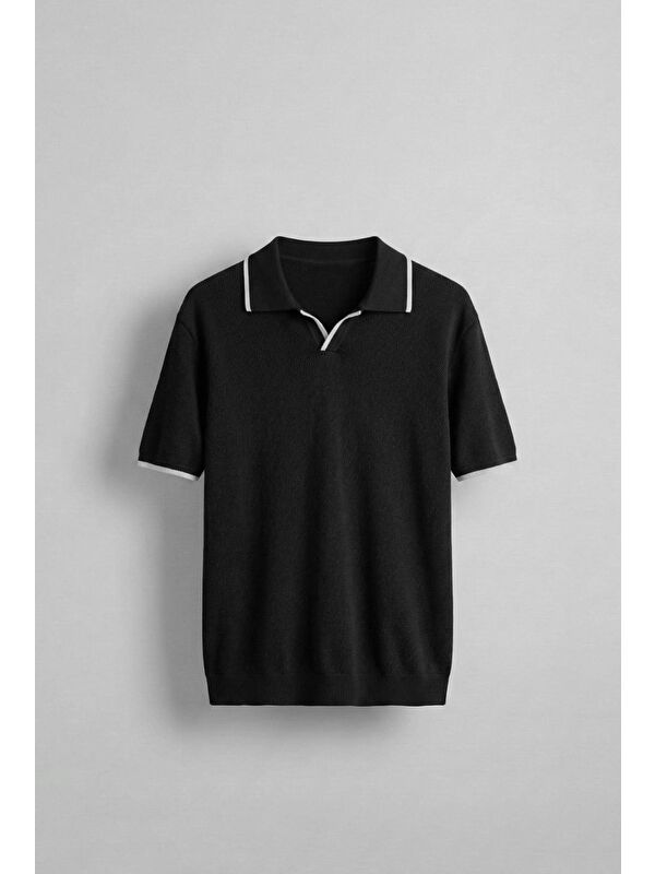 Abluka Online Erkek Polo Yaka Triko T-Shirt Siyah