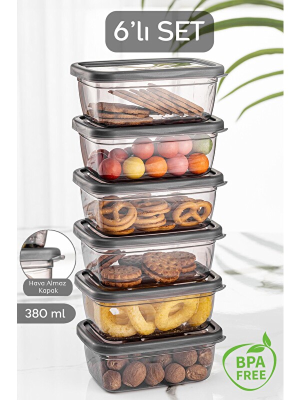 Meleni Home 6 Adet Kapaklı Dikdörtgen Saklama Kabı 380 ml
