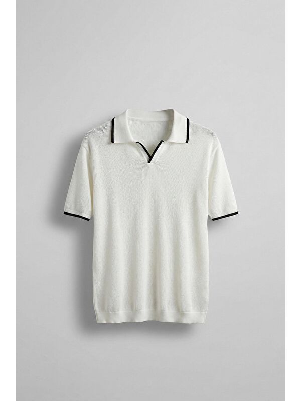 Abluka Online Erkek Polo Yaka Triko T-Shirt Ekru