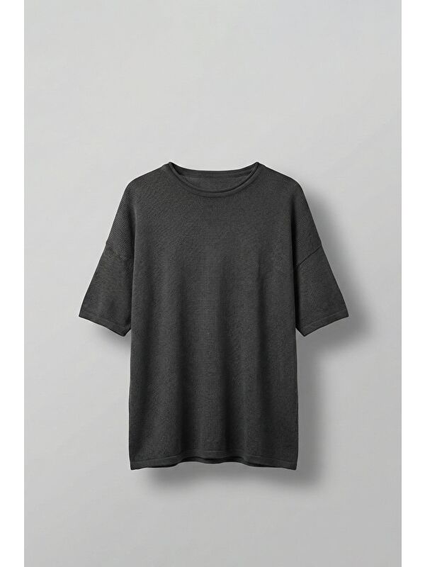 Abluka Online Erkek Oversize Yıkamalı Örme T-Shirt Siyah