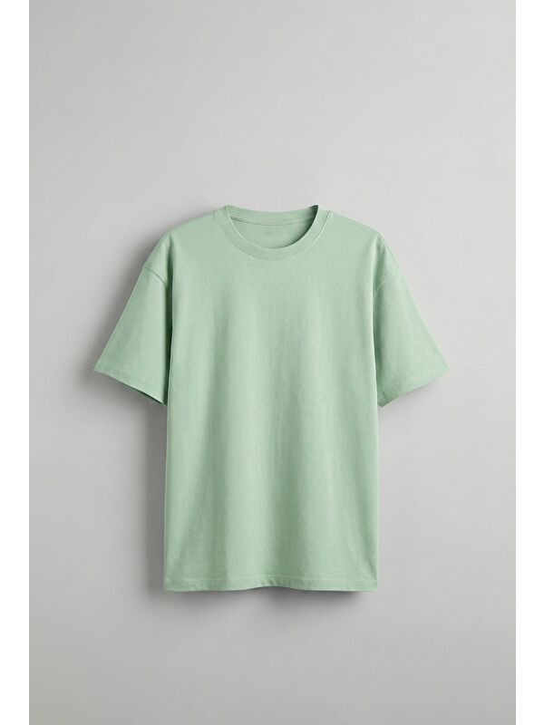 Abluka Online Erkek Oversize Basic T-Shirt Açık Yeşil