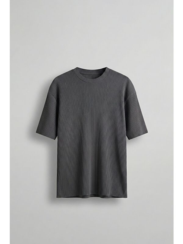 Abluka Online Erkek Oversize Çizgi Desenli Esnek Ve Hafif Rahat Yazlık T-Shirt Füme