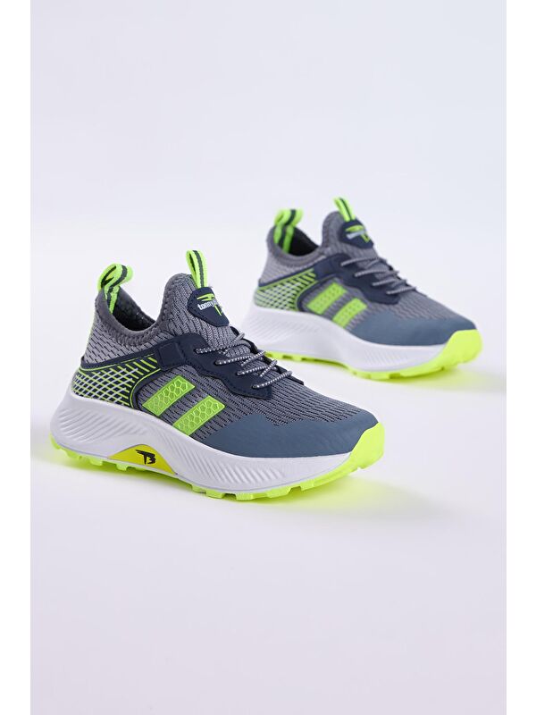 Çocuk Unisex Füme Sarı Rahat Kalıp Nefes Alabilen Kumaş Bağcıklı Sneaker - Görsel 3