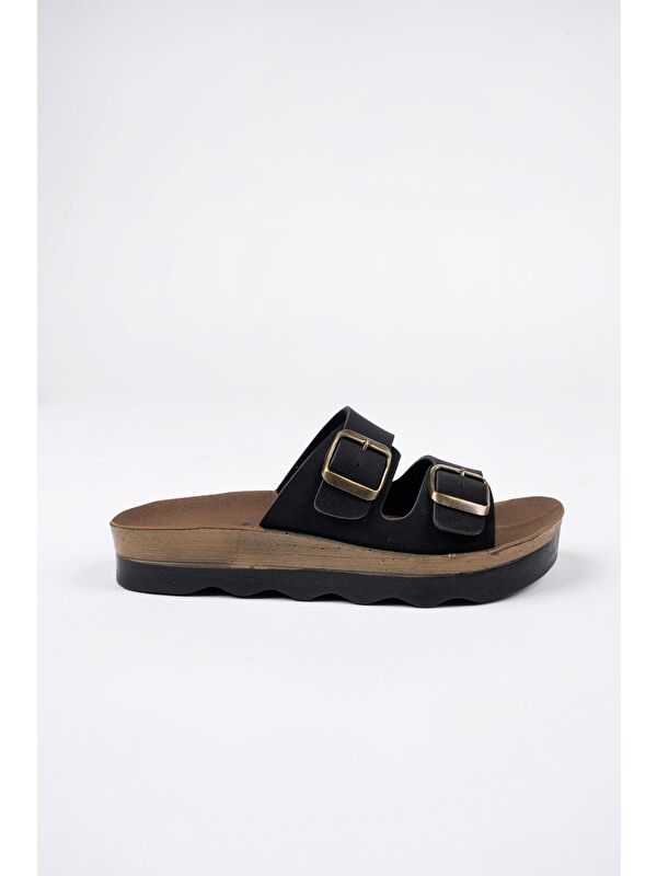 Lena Kadın Günlük Ortopedik Çift Bantlı Tokalı Kaymaz Taban Rahat Terlik - Görsel 6