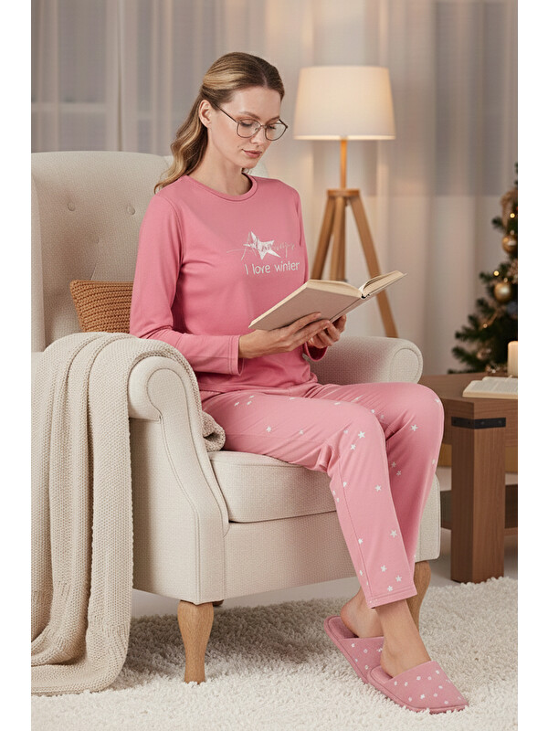 Lela Regular Fit Desenli Bisiklet Yaka Kadın Pijama Takımı 65719102