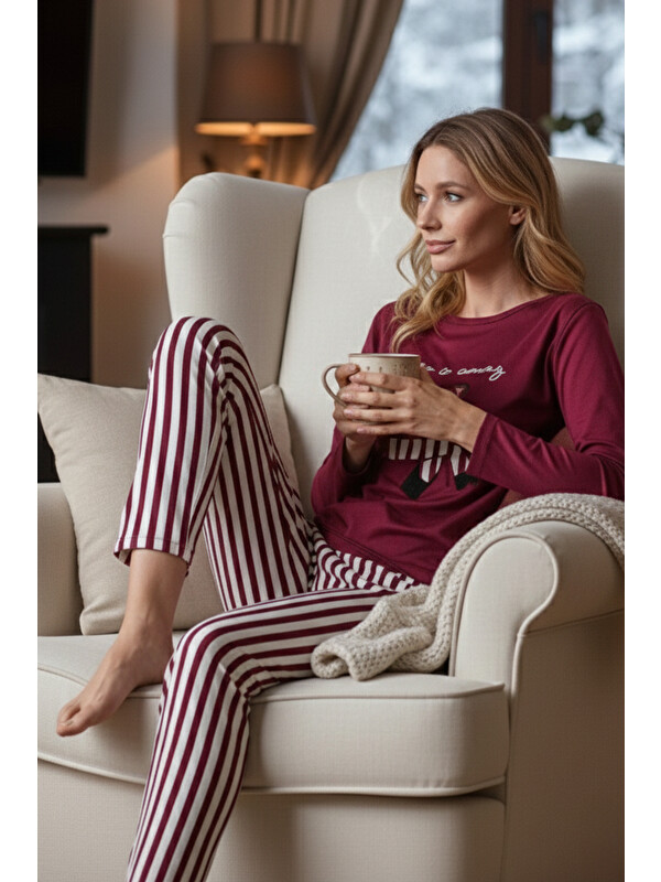 Lela Regular Fit Desenli Bisiklet Yaka Kadın Pijama Takımı 65719102