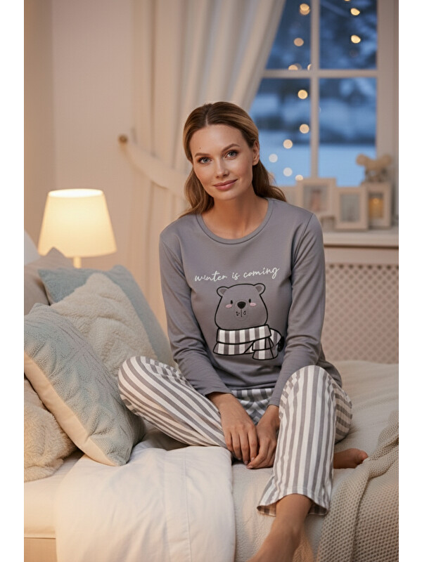 Lela Regular Fit Desenli Bisiklet Yaka Kadın Pijama Takımı 65719102