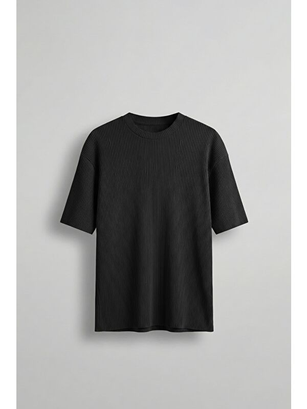 Abluka Online Erkek Oversize Çizgi Desenli Esnek Ve Hafif Rahat Yazlık T-Shirt Siyah