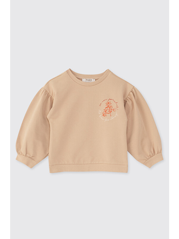 Panço Kız Bebek Baskı Detaylı Bej Sweatshirt