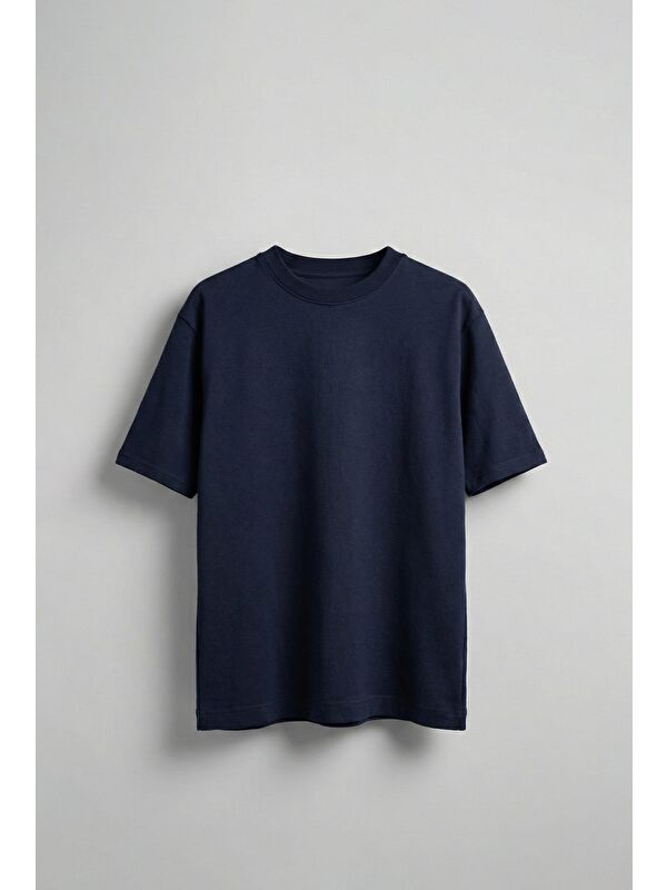 Abluka Online Erkek Oversize Premium Kumaş Gramajlı Basic T-Shirt Lacivert