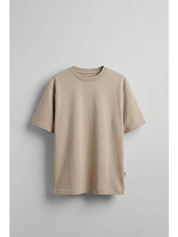 Abluka Online Erkek Oversize Premium Kumaş Gramajlı Basic T-Shirt Bej