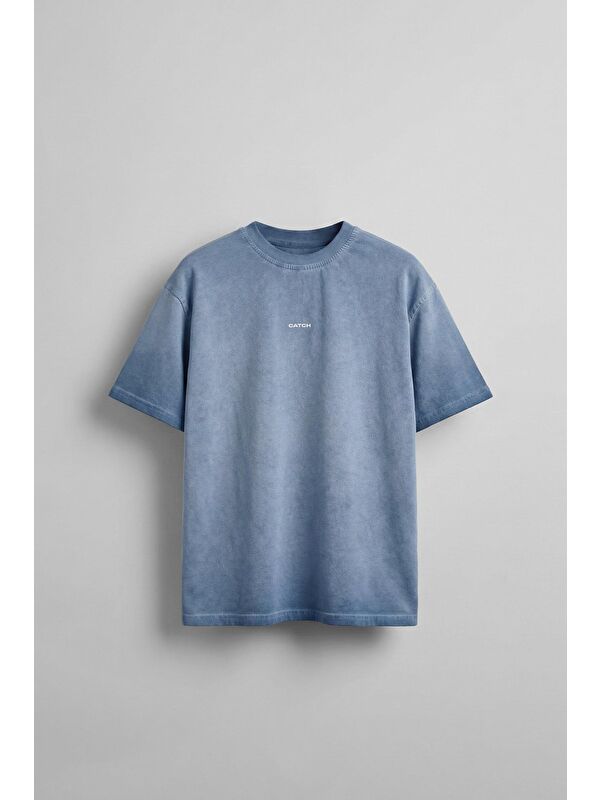 Abluka Online Erkek Oversize Yuvarlak Yaka Yıkamalı Catch T-Shirt Mavi