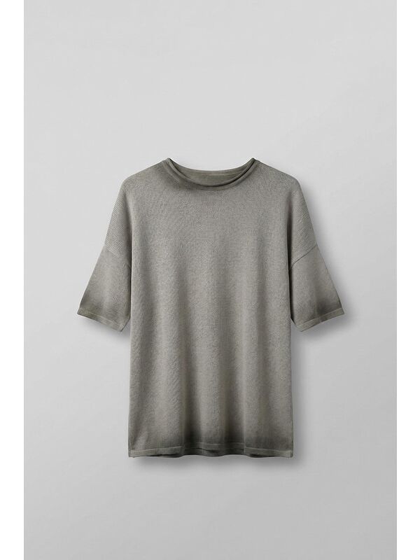 Abluka Online Erkek Oversize Yıkamalı Örme T-Shirt Gri