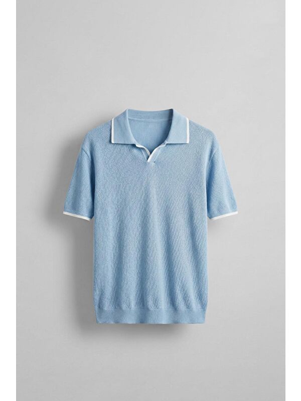 Abluka Online Erkek Polo Yaka Triko T-Shirt Mavi