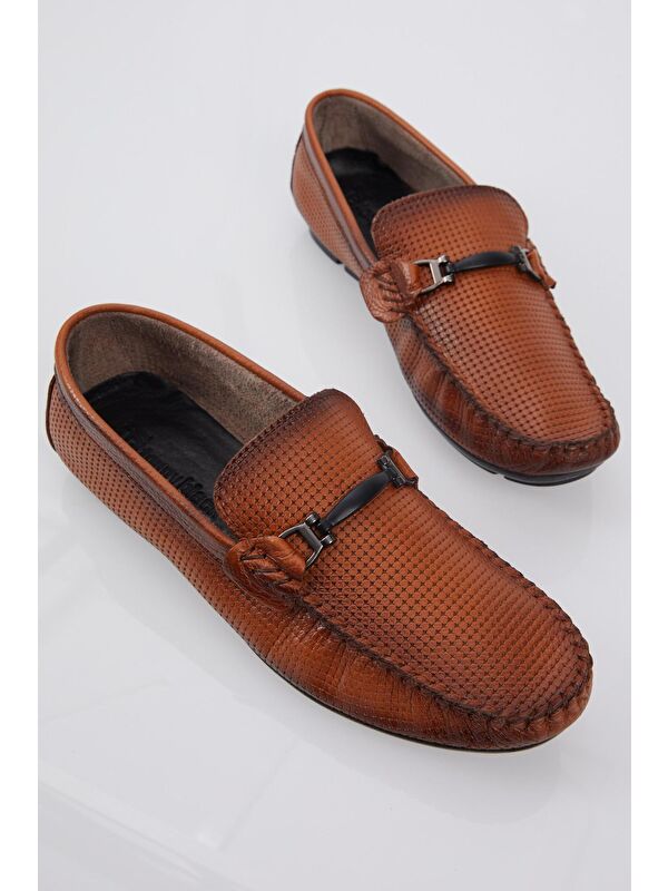 Erkek Taba Toka Detaylı Rahat Kalıp Hakiki Deri Loafer - Görsel 3