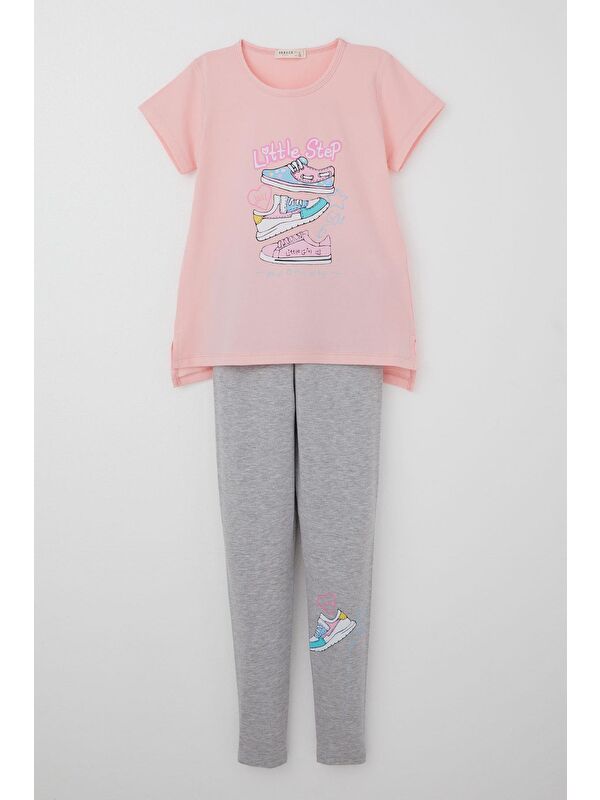 Breeze Kız Çocuk Taytlı Takım Renkli Ayakkabı Baskılı Pembe (5-10 Yaş)
