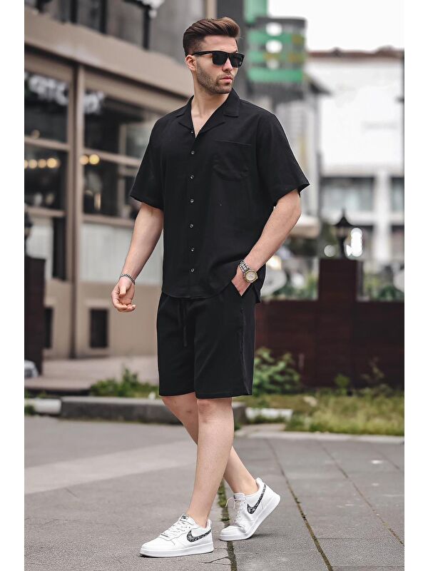 Madmext Erkek Siyah Basic Oversize Gömlek Takımı 5588