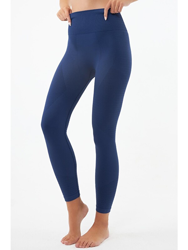 Cottonhill Lacivert Yüksek Bel Toparlayıcı Seamless Kadın Spor Tayt