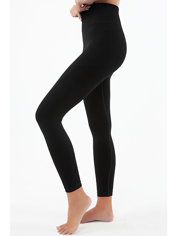 Cottonhill Siyah Yüksek Bel Toparlayıcı Seamless Kadın Spor Tayt