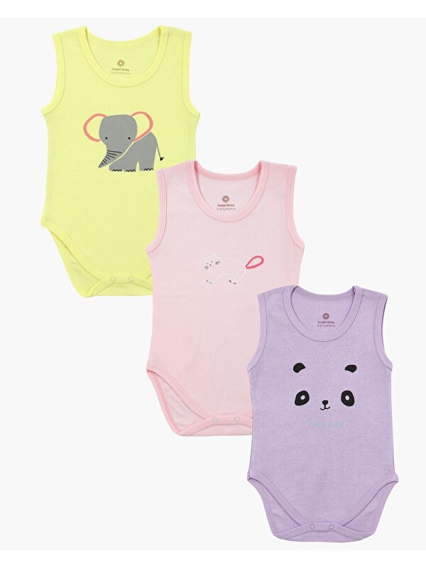 Luggi Baby Bisiklet Yaka Kız Bebek Askılı Çıtçıtlı Body 3'lü