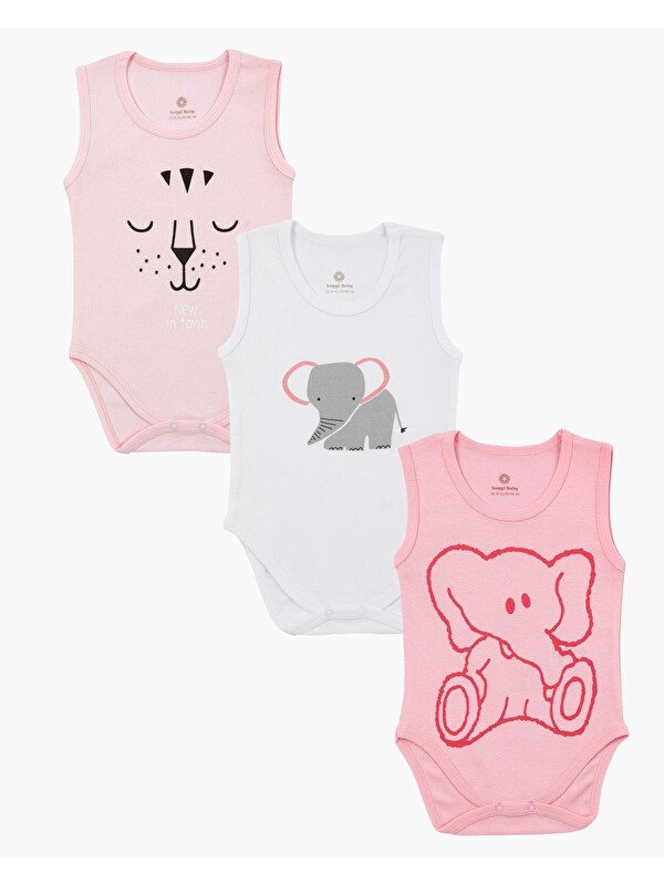Luggi Baby Bisiklet Yaka Kız Bebek Askılı Çıtçıtlı Body 3'lü