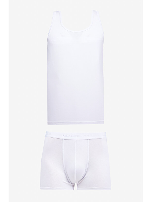 AC&Co / Altınyıldız Classics Erkek Beyaz Standart Fit Normal Kesim Modal Esnek Boxer-Atlet Takımı