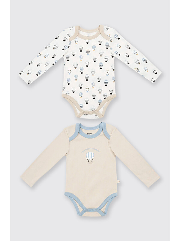 Panço Yenidoğan Balon Baskılı Ekru 2'li Body Set