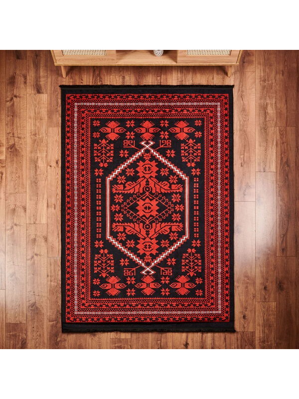 Evidea Soft Ruby Afgan Desenli Halı - Kırmızı - 160x230 cm