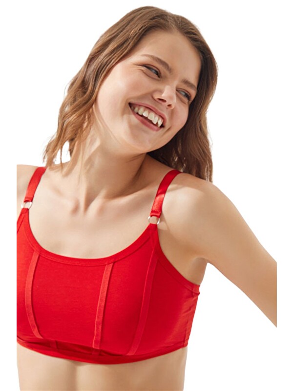 Cottonhill Kırmızı Pamuklu Ayarlanabilir Askılı Kadın Bralet Büstiyer