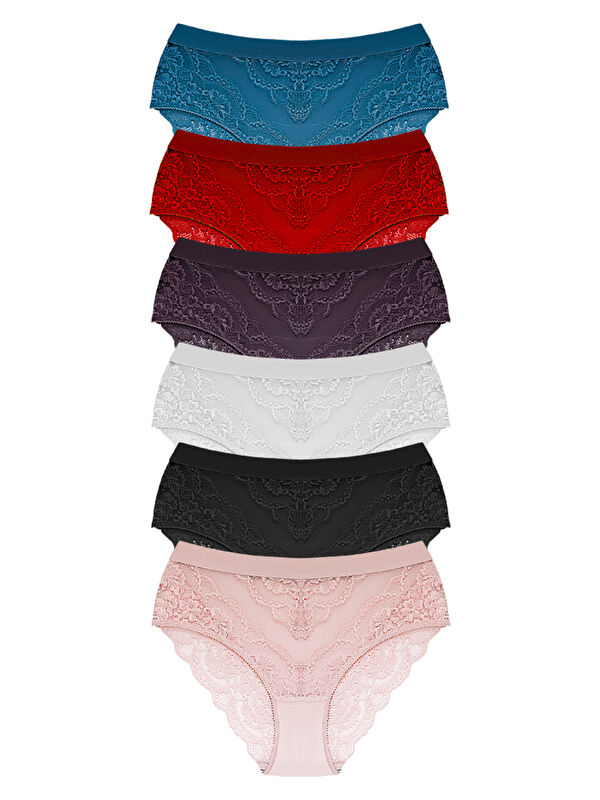 Cottonhill Dantelli Arkası Transparan Büyük Beden Bikini Külot 6'Lı Paket