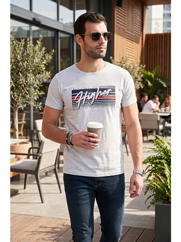 Buratti Pamuklu Slim Fit Bisiklet Yaka Baskılı %100 Pamuk Tişört 541HIGHER