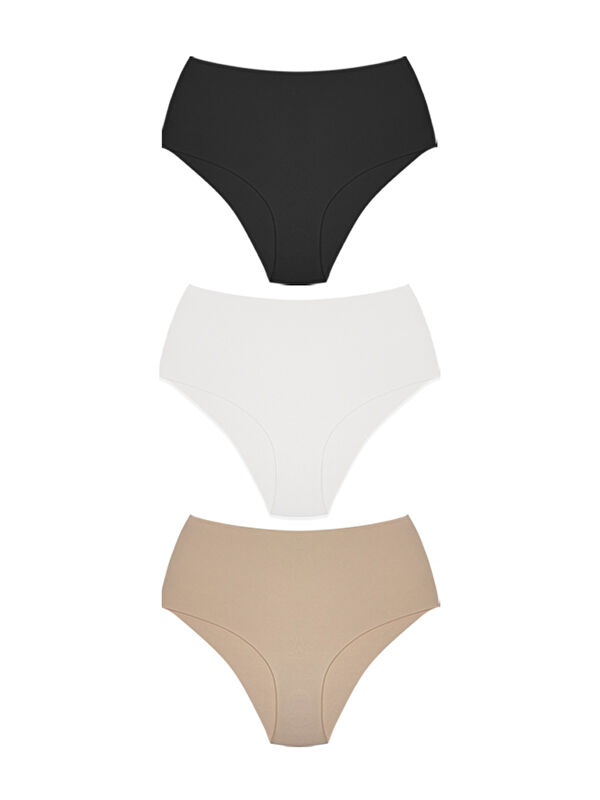 Cottonhill Yüksek Bel Basic Lazer Kesim Bikini Külot 3'Lü Paket - 6