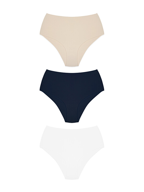 Cottonhill Yüksek Bel Basic Lazer Kesim Bikini Külot 3'Lü Paket - 3