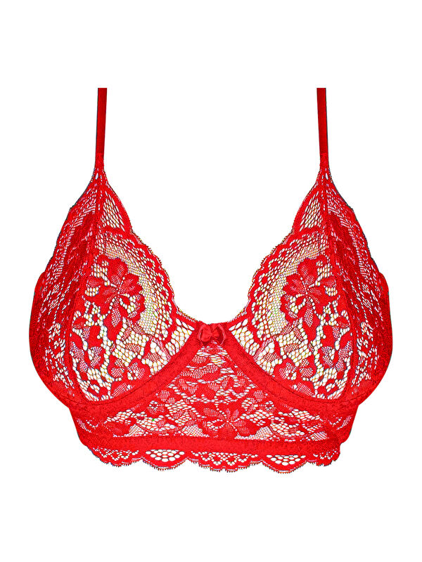 Cottonhill Kırmızı Dantelli Ayarlanabilir Lastikli Balenli Bralet Sütyen