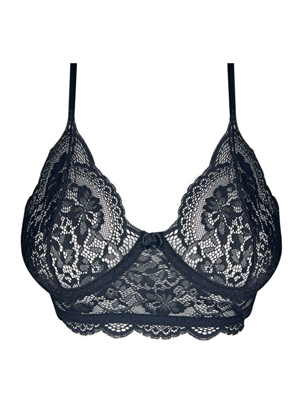 Cottonhill Siyah Dantelli Ayarlanabilir Lastikli Balenli Bralet Sütyen