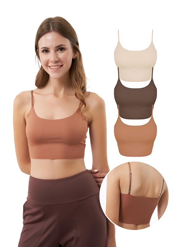 Cottonhill Ayarlanabilir İnce Askılı Lazer Kesim Crop Büstiyer 3'Lü Paket-7
