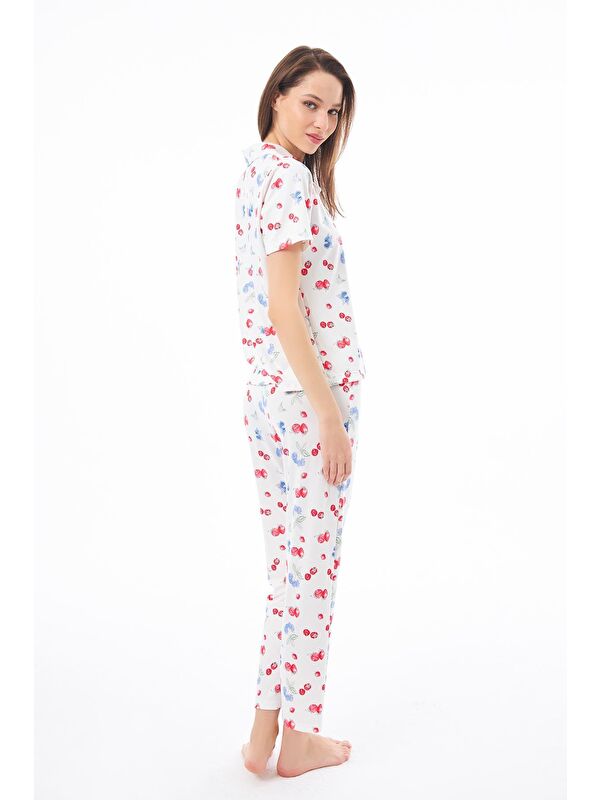 Cottonhill Premium Kadın Pijama Takımı Meyve Desenli Yumuşak Dokulu Kısa Kollu Gömlek Yaka