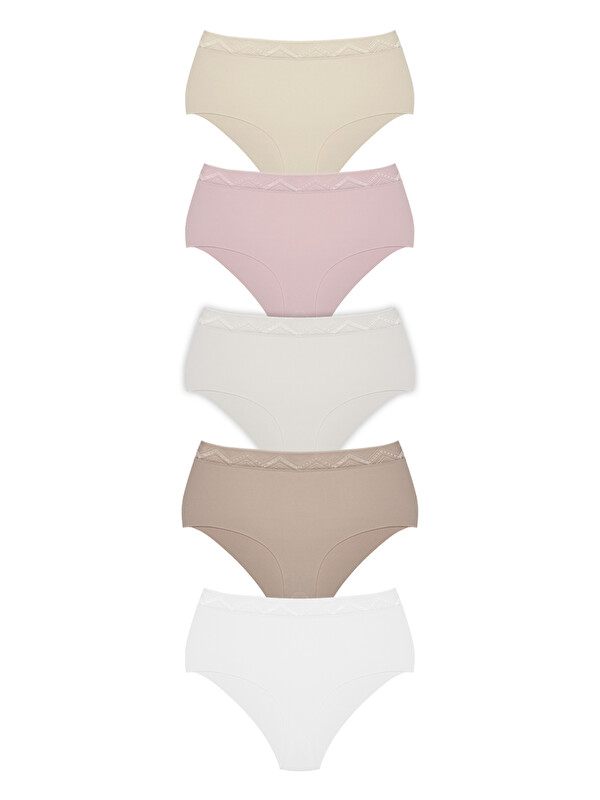 Cottonhill Basic Yüksek Bel Lazer Kesim Bikini Külot 5'Li Paket - 2