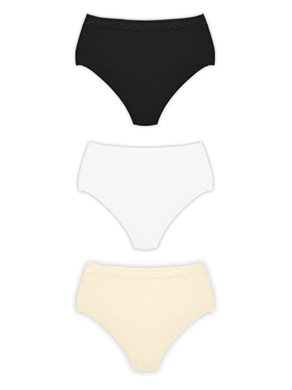 Cottonhill Basic Yüksek Bel Lazer Kesim Bikini Külot 3'Lü Paket - 3