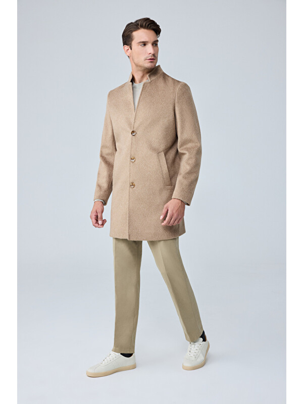 Danger Erkek Relaxed-Fit Premium Yün Kaşe Kaban BEJ 4351DNGR