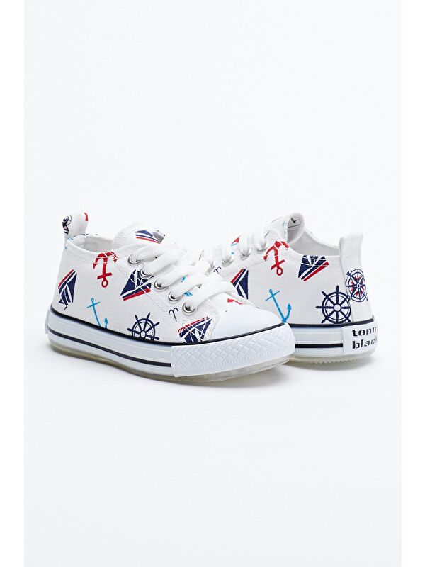 Çocuk Unisex Beyaz Lacivert Işıklı Spor Ayakkabı Tb998 - Görsel 3