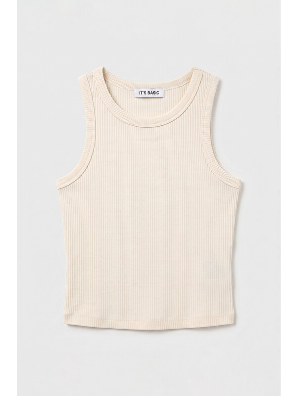 It's Basic Kadın Taş s6-57 Sıfır Kol Esnek Kumaş Crop Top