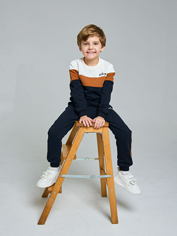 Luggi Baby Bisiklet Yaka Erkek Bebek Baskılı Sweatshirt ve Eşofman Alt 2'li Takım
