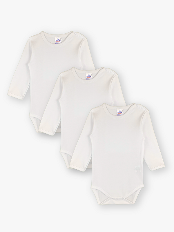 Luggi Baby Bisiklet Yaka Uzun Kollu Pamuklu Unisex Bebek Çıtçıtlı Body 3'lü