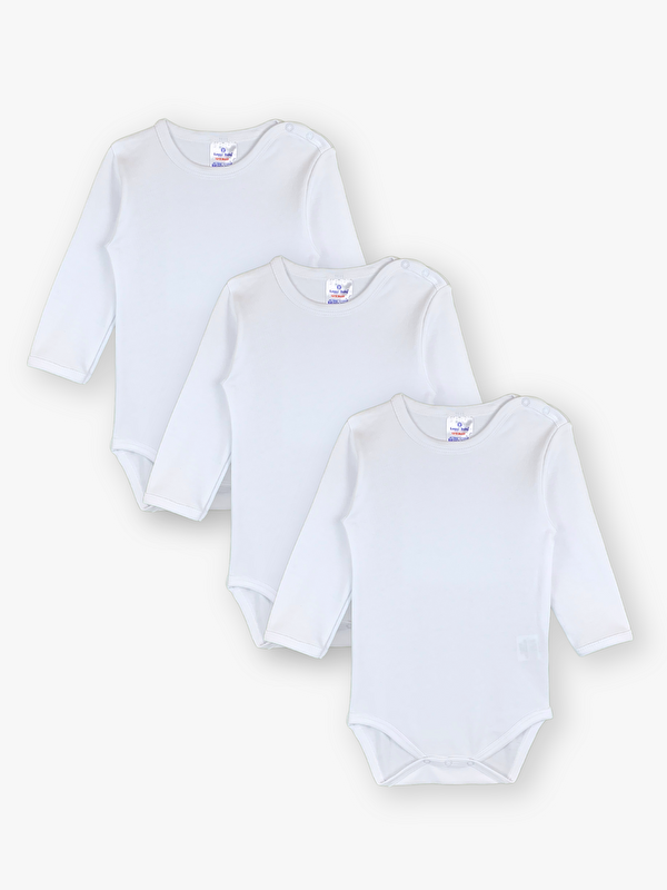 Luggi Baby Bisiklet Yaka Uzun Kollu Pamuklu Unisex Bebek Çıtçıtlı Body 3'lü