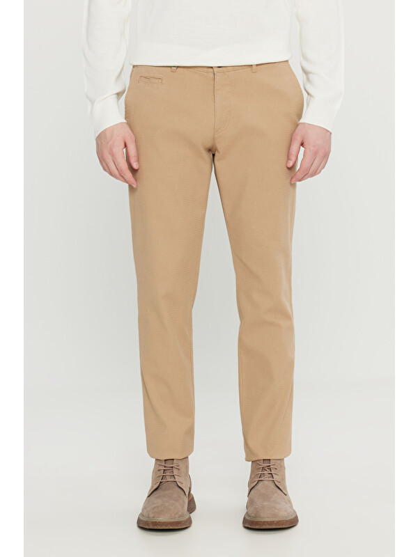 Altınyıldız Classics Erkek Vizon Pamuklu Slim Fit Dar Kesim Yan Cepli Armürlü Esnek Casual Pantolon